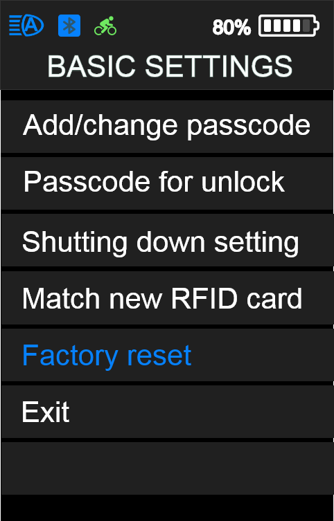 FavoriteBikes display Factory Reset option